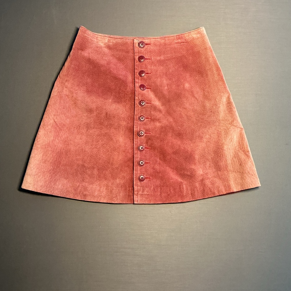 Vintage Express Coral leather Button-Front Mini Skirt